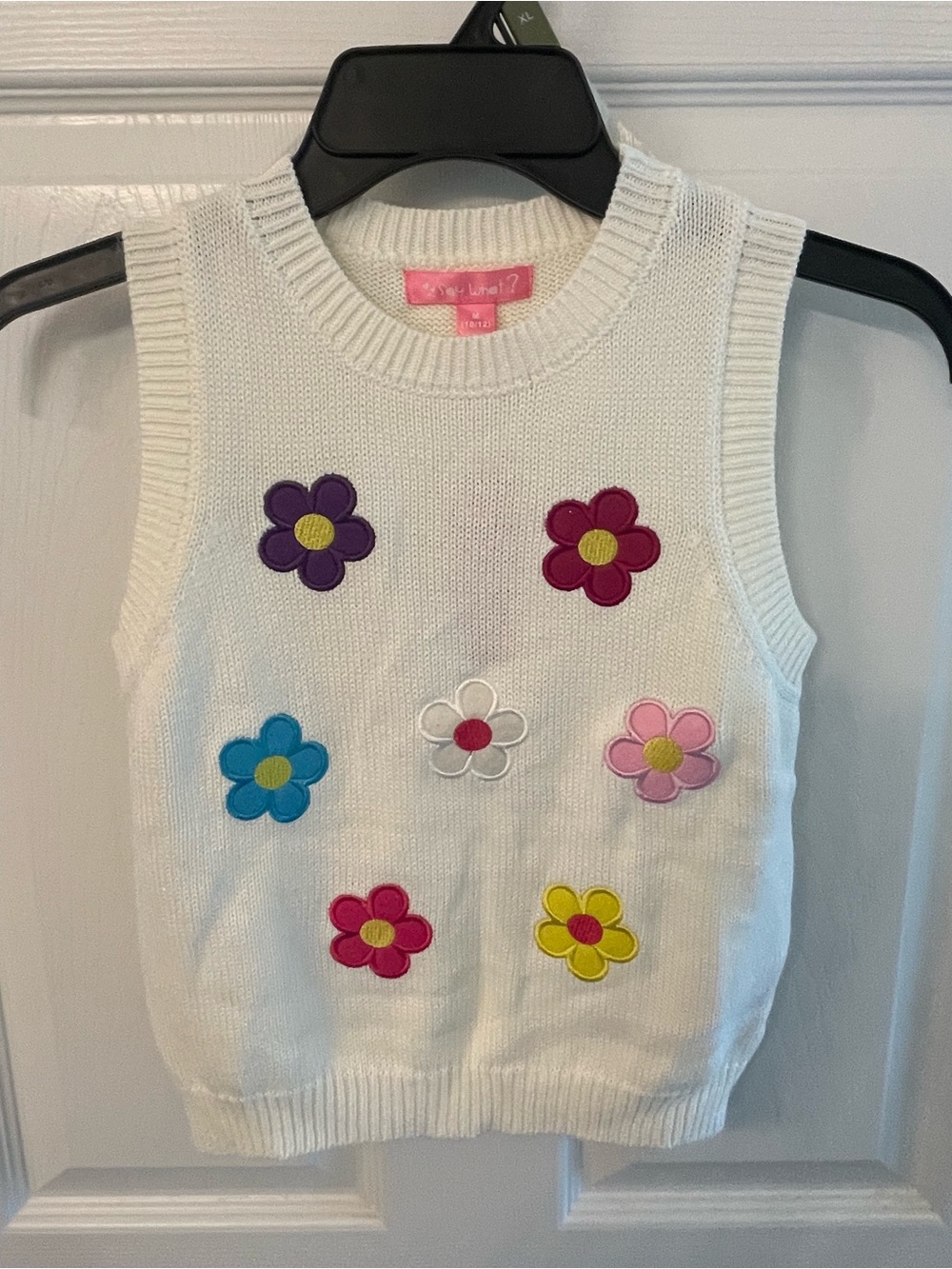 Say What? White Kids Flower Appliqué Knit Vest